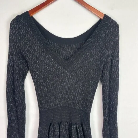 Sandro Ritournelle Metallic Long Sleeve Jacquard Knit Mini Dress Black 1/ S/ 4 - Picture 4 of 8